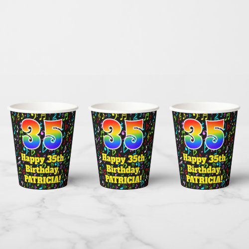 35th Birthday Fun Music Notes Pattern Rainbow 35 Paper Cups