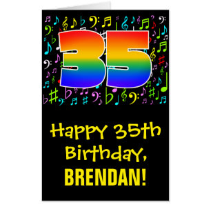 35th Birthday: Fun Music Symbols + Rainbow # 35 Card