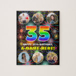 [ Thumbnail: 35th Birthday: Fun Rainbow #, Custom Name + Photos Jigsaw Puzzle ]