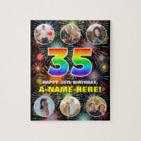 35th Birthday: Fun Rainbow #, Custom Name + Photos
