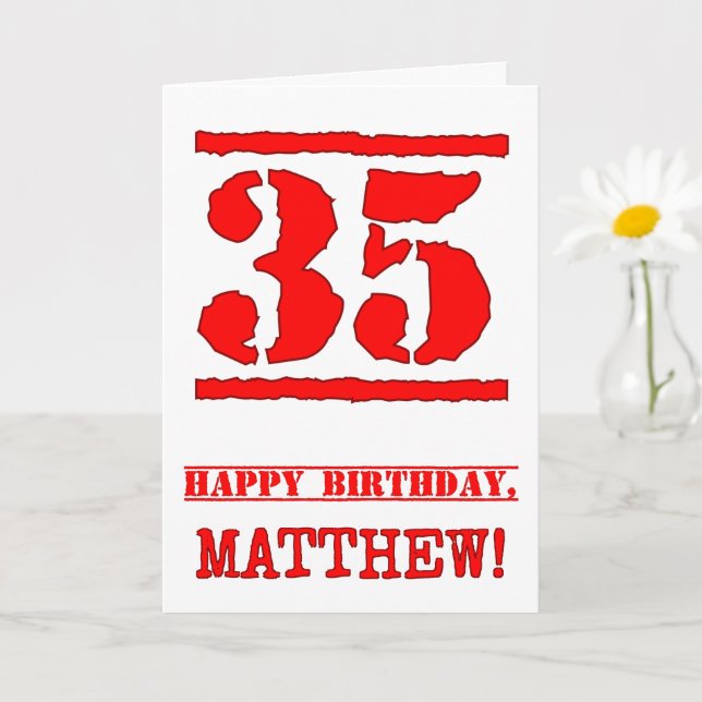 35th Birthday: Fun, Red Rubber Stamp Inspired Look Card (Small Plant)