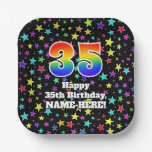 [ Thumbnail: 35th Birthday: Fun Stars Pattern and Rainbow “35” Paper Plates ]