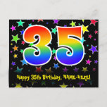 [ Thumbnail: 35th Birthday: Fun Stars Pattern, Rainbow 35, Name Postcard ]