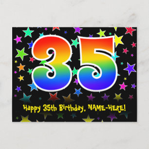 35th Birthday: Fun Stars Pattern, Rainbow 35, Name Postcard