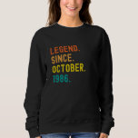 35th Birthday Gift 35 Year Old Legend Since Sweatshirt<br><div class="desc">This is great 35th birthday gifts idea for men women and your dad who were born in October 1986</div>