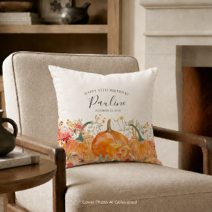 35th Birthday Gift Fall Pumpkin Wildflower Custom Throw Pillow