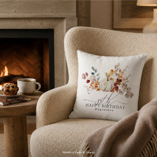 35th Birthday Gift White Pumpkin Fall Custom Throw Pillow