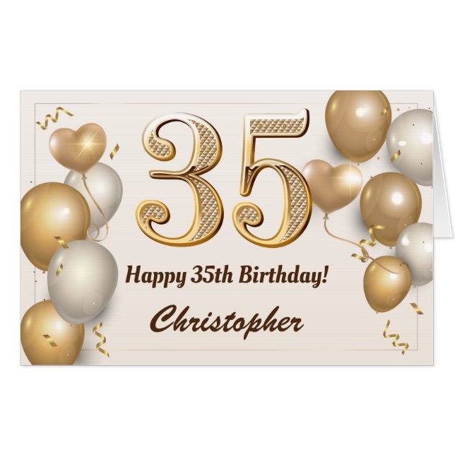 35th Birthday Gold Balloons Confetti Extra Large Card (Front Horizontal)