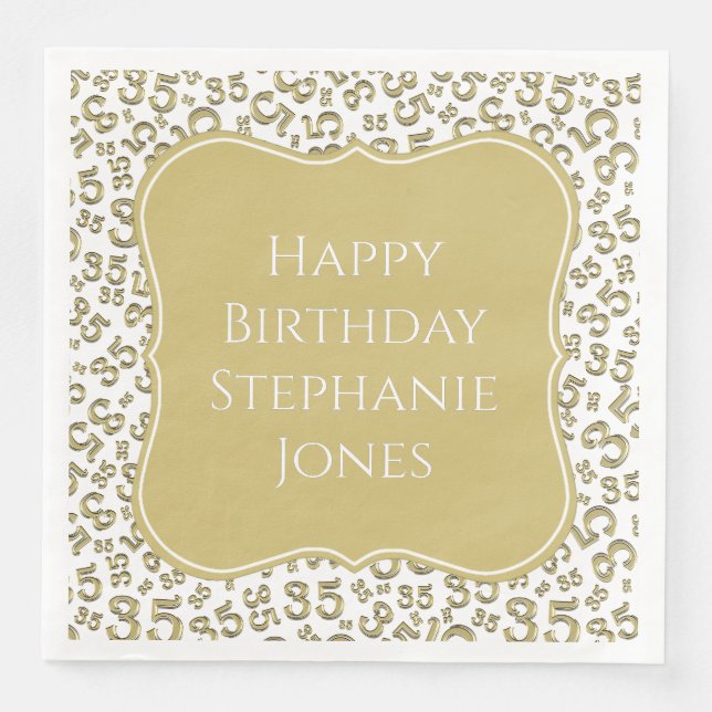 35th Birthday Gold/White Bracket Number Pattern Paper Dinner Napkins (Front)