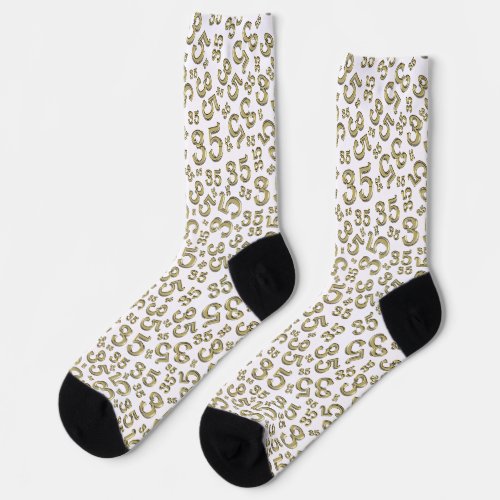 35th Birthday GoldWhite Random Number Pattern Socks