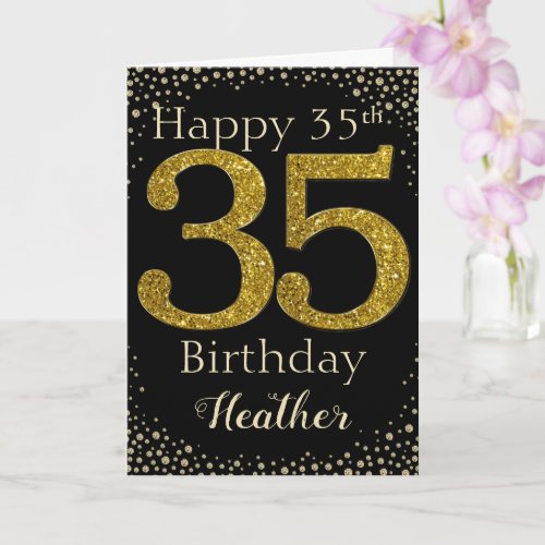35th Birthday Golden Glitter Card