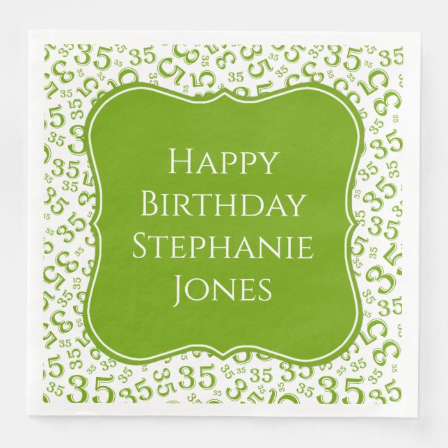 35th Birthday Green/White Bracket Number Pattern Paper Dinner Napkins (Front)
