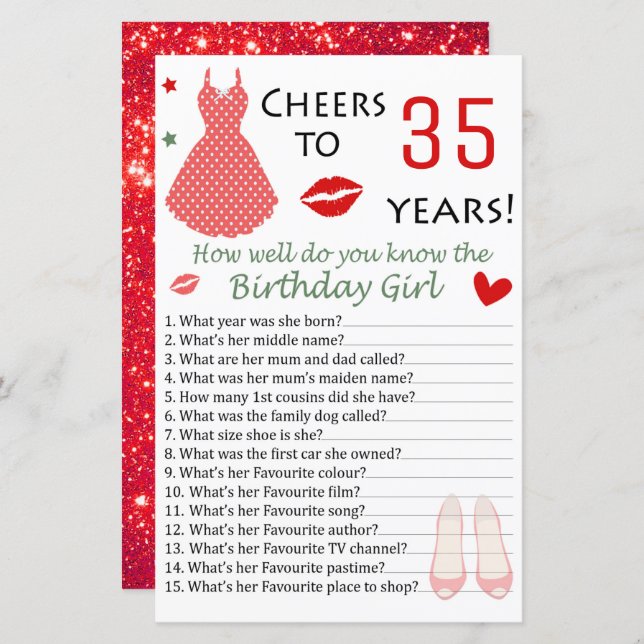 35th Birthday How well do you know the birthday (Front/Back)