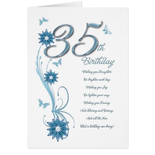 35th birthday in teal with flowers and butterfly card | Zazzle