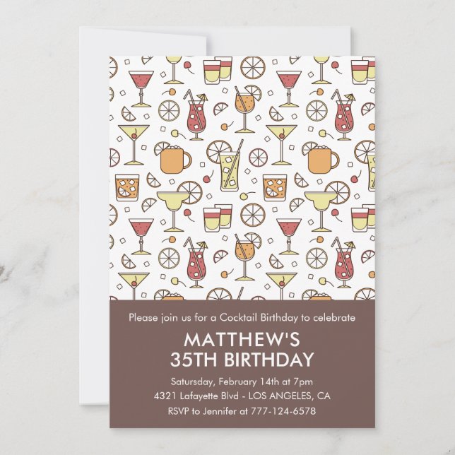 35th birthday invitation Cocktail Stylish Pattern  (Front)