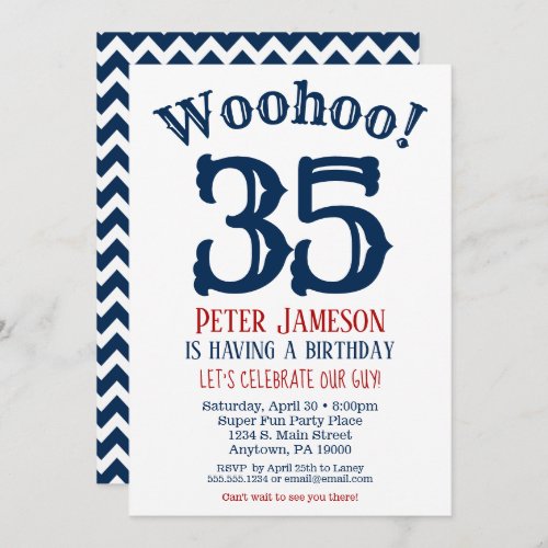 35th Birthday Invitation Mens Navy Blue