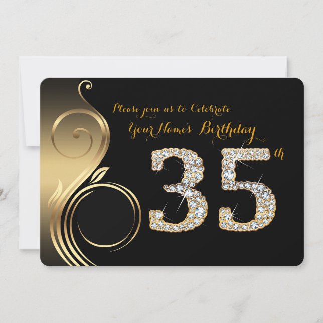 35th,Birthday Invitation,Number Diamond,Photo Invitation (Front)