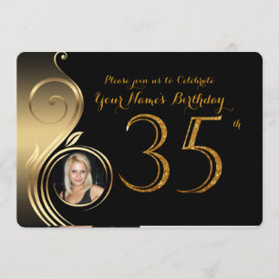 35th,Birthday Invitation,Number Glitter Gold,Photo Invitation