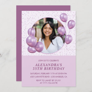 35th birthday invitations Balloons Photo Purple