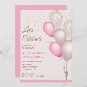 35th birthday invitations Balloons Pink Confetti