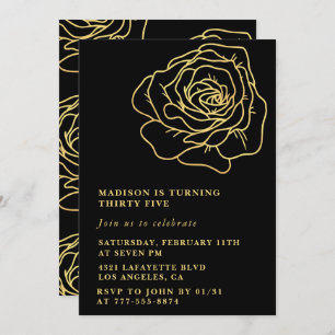 35th birthday invitations Black Gold Flowers