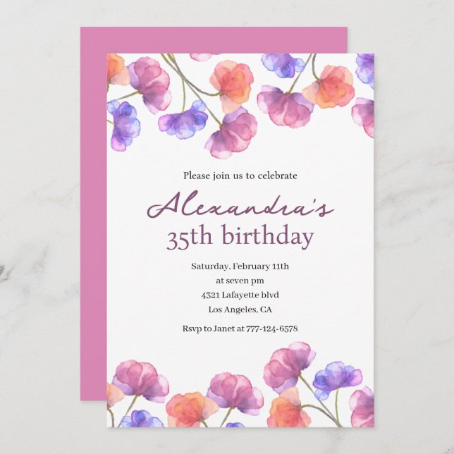 35th birthday invitations Boho Floral Chic (Front/Back)