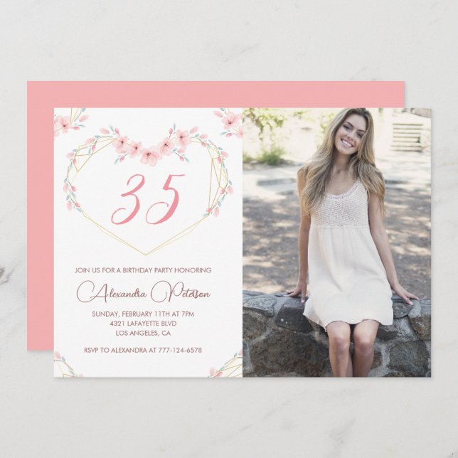 35th birthday invitations Boho Floral Photo (Front/Back)