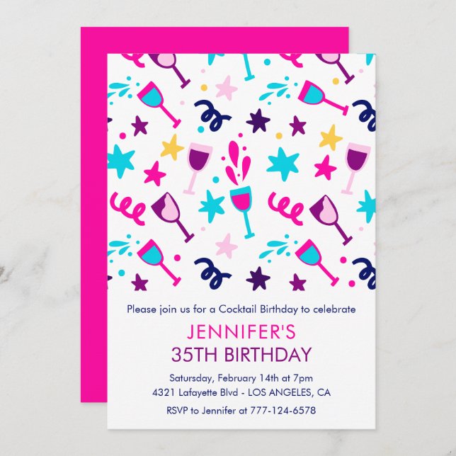35th birthday invitations Cocktail Modern Pink (Front/Back)