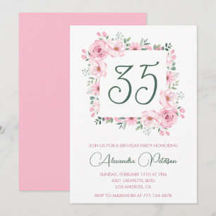 35th birthday invitations Floral Elegant Pink