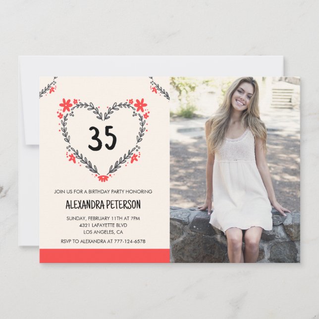 35th birthday invitations floral heart (Front)