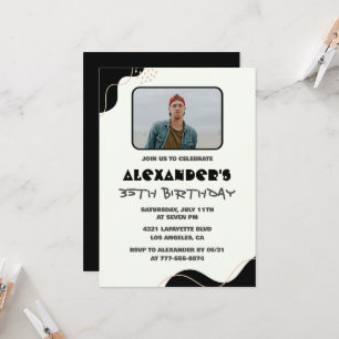 35th birthday invitations Men Black Simple Photo