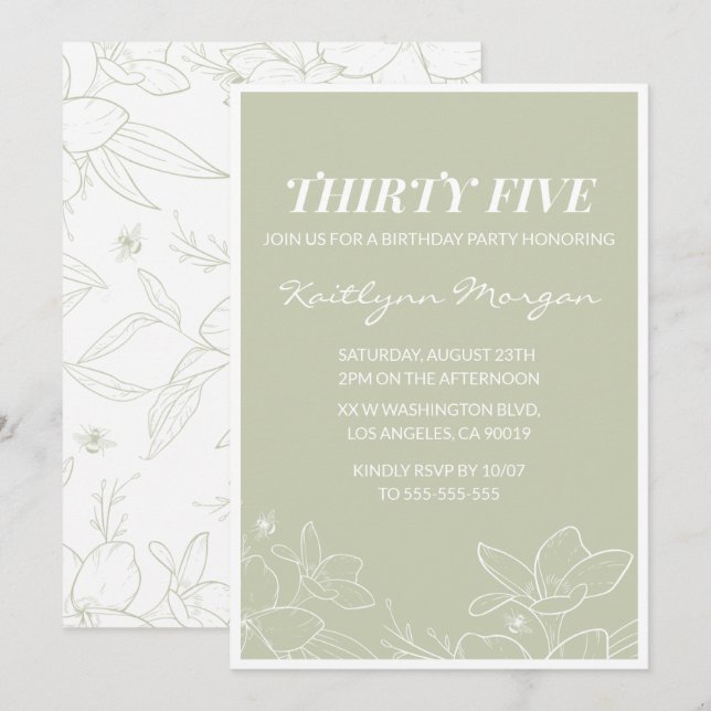 35th birthday invitations Modern Floral Elegant (Front/Back)