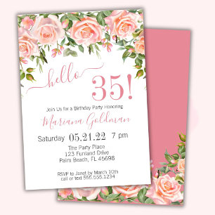 35th Birthday Invitations Pink Floral Modern Party