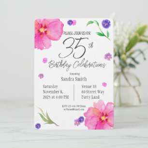 35th Birthday Invite   Floral Watercolor Design