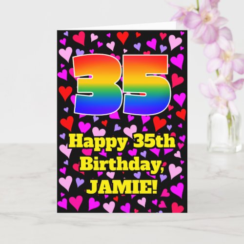 35th Birthday Loving Hearts Pattern Rainbow  35 Card