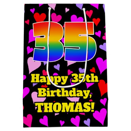 35th Birthday Loving Hearts Pattern Rainbow  35 Medium Gift Bag