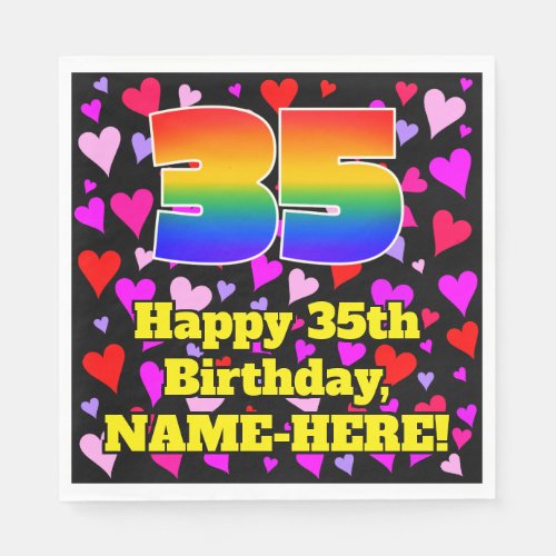 35th Birthday Loving Hearts Pattern Rainbow  35 Napkins