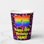 [ Thumbnail: 35th Birthday: Loving Hearts Pattern, Rainbow 35 Paper Cups ]
