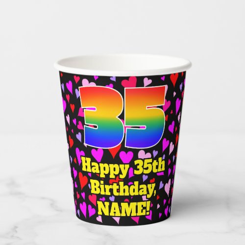 35th Birthday Loving Hearts Pattern Rainbow 35 Paper Cups