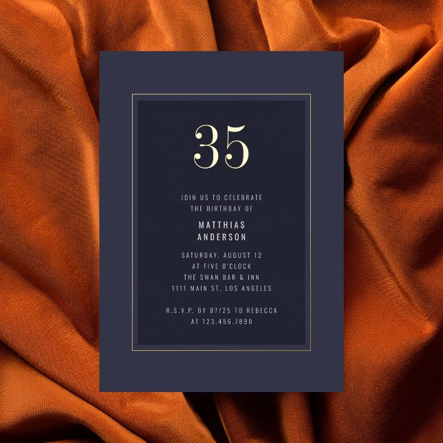 35th Birthday Minimal Elegant Dark Gold Frame Foil Invitation (Creator Uploaded)