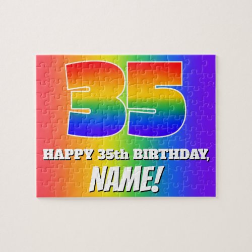 35th Birthday  Multicolored Rainbow Pattern 35 Jigsaw Puzzle