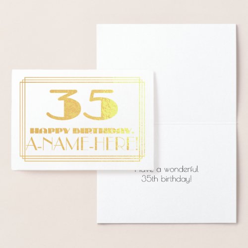 35th Birthday Name  Art Deco Inspired Look 35 Foil Card