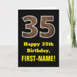 [ Thumbnail: 35th Birthday: Name, Faux Wood Grain Pattern "35" Card ]