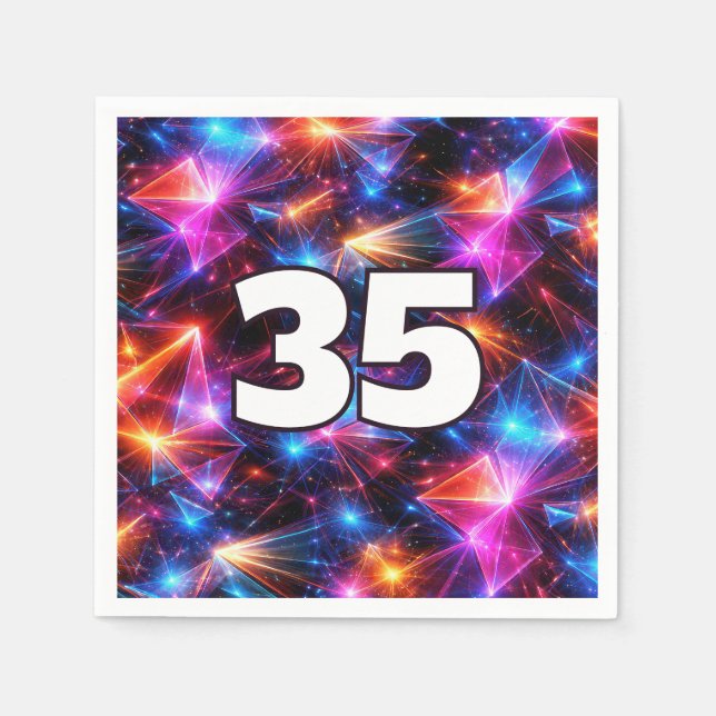 35th Birthday Neon Polygon Abstract  Napkins (Front)