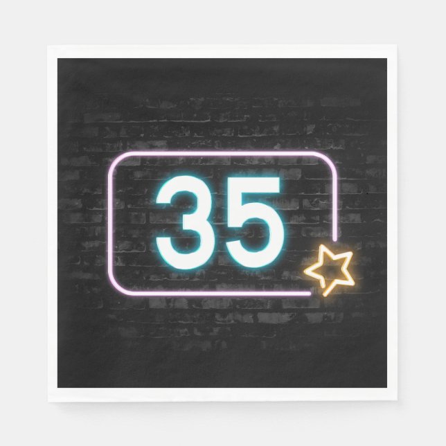 35th Birthday Neon Sign On Brick  Napkins (Front)