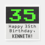 [ Thumbnail: 35th Birthday - Nerdy / Geeky Style "35" & Name Napkins ]