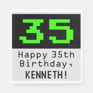 35th Birthday - Nerdy / Geeky Style "35" & Name Napkins