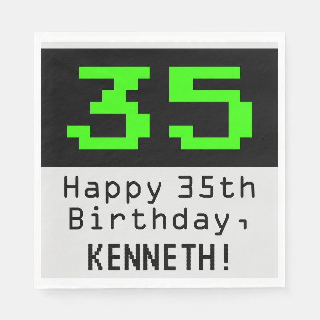 35th Birthday - Nerdy / Geeky Style "35" & Name Napkins (Front)