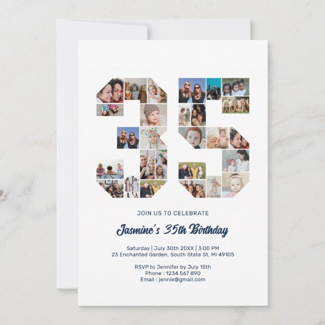 35th Birthday Number 35 Custom Photo Collage Invitation (Front)