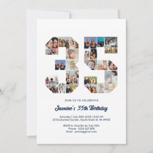 35th Birthday Number 35 Custom Photo Collage Invitation